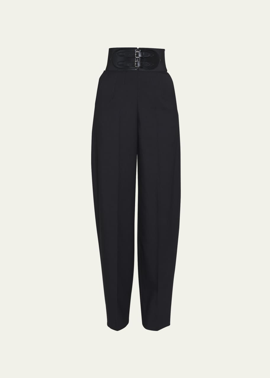 ★E.B.M★ High Waist Belted Pants EMO6WPT010 ALAIA High-Rise Belted Wide-Leg Pants - Bergdorf Goodman