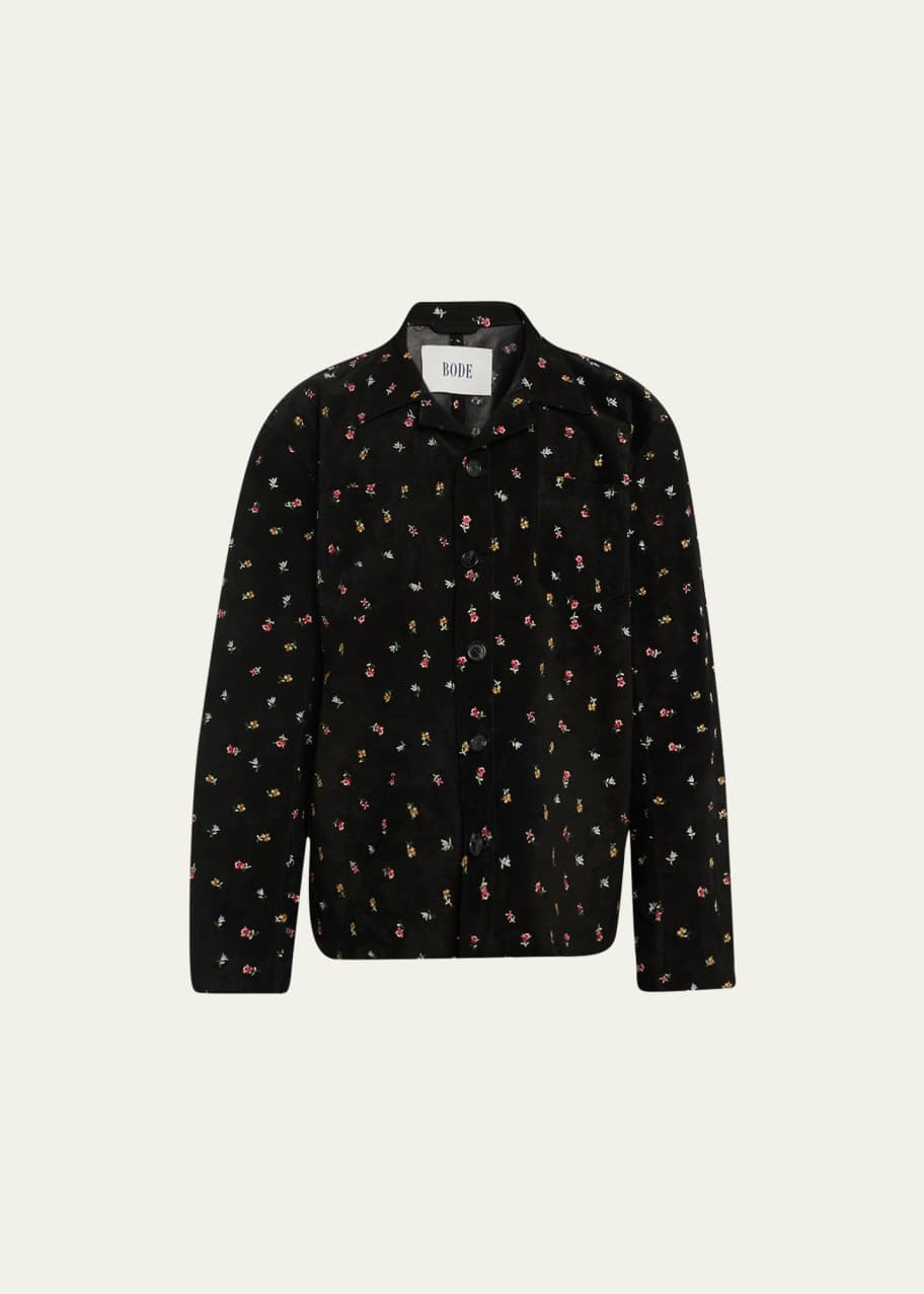 Garden-Embroidered Suede Overshirt