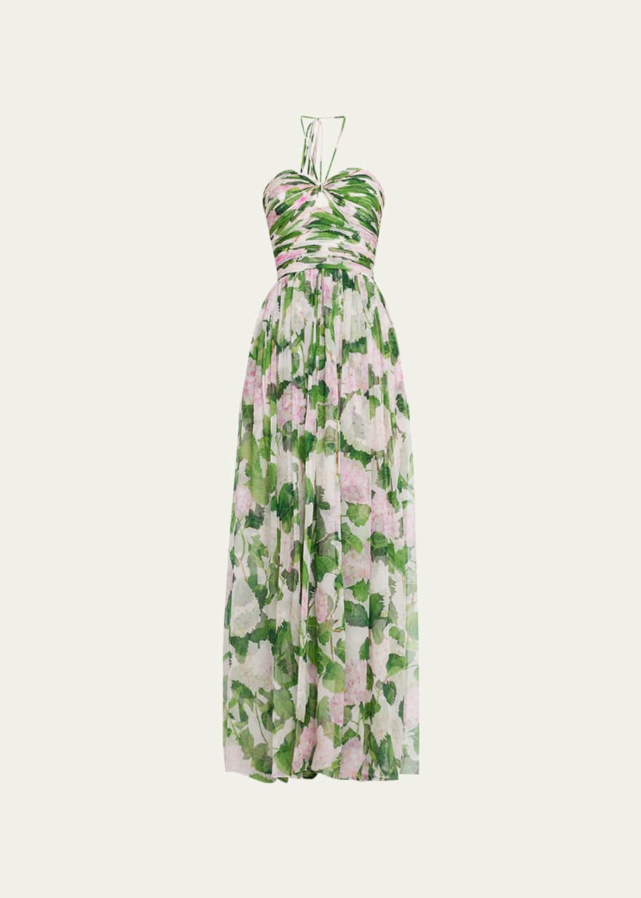 Oscar de la Renta Draped Chiffon Hydrangea Printed Gown - Bergdorf Goodman