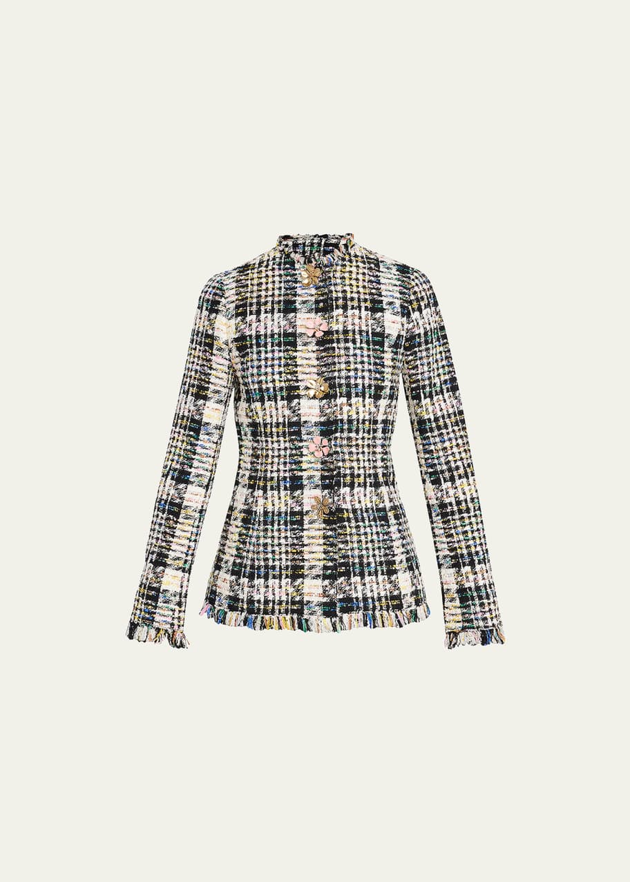 Oscar de la Renta Tweed Jacket w Jewel Button Detail Bergdorf Goodman