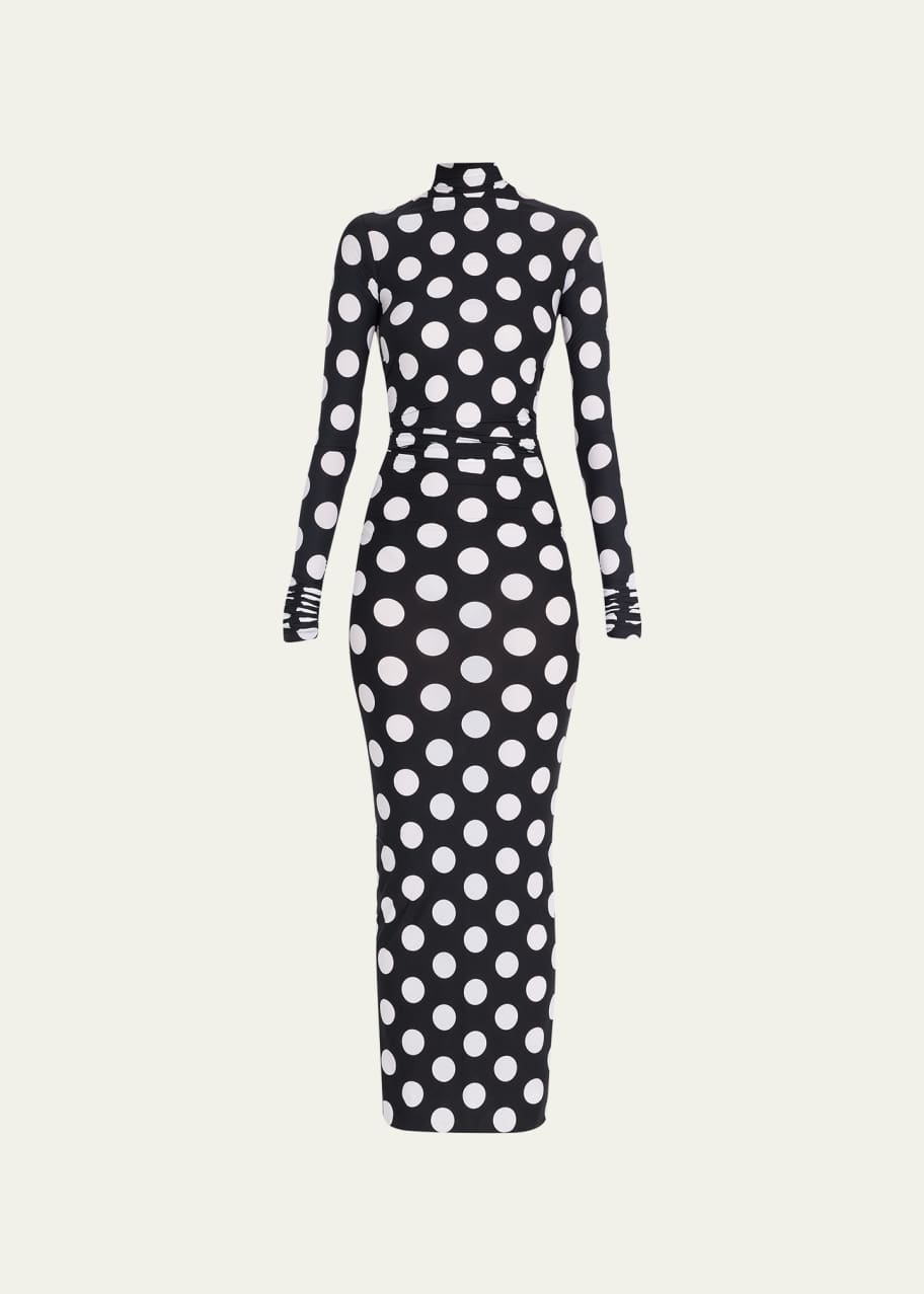 Polka Dot Body Con Midi Dress