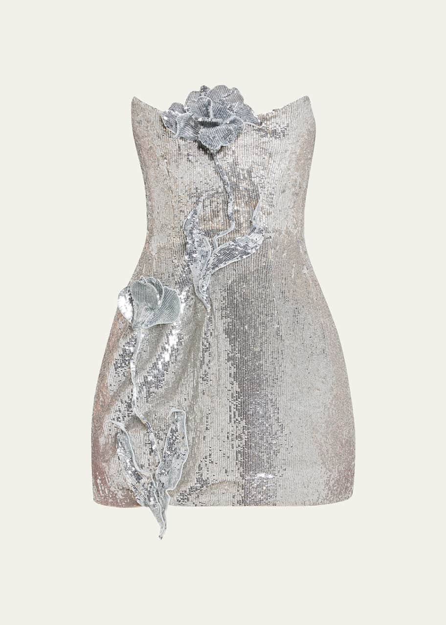 Oscar de la Renta Tulip Applique Sequined Strapless Mini Dress - Bergdorf  Goodman