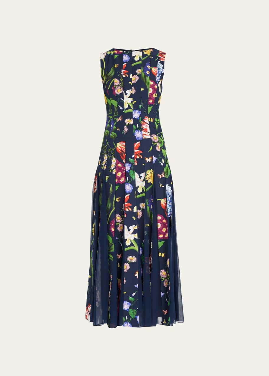 oscar de la renta floral cotton-blend midi dress Floral cotton-blend poplin midi dress in multicoloured - Oscar De La Renta