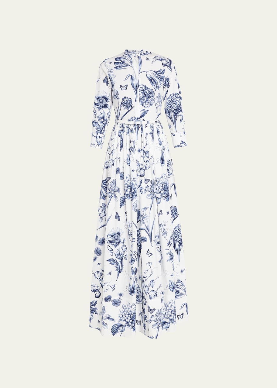 Floral Toile Fit and Flare Belted Dress