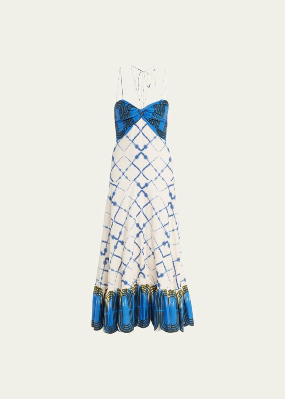 Alexis Nuri Printed Linen-Cotton Long Halter Dress - Bergdorf Goodman