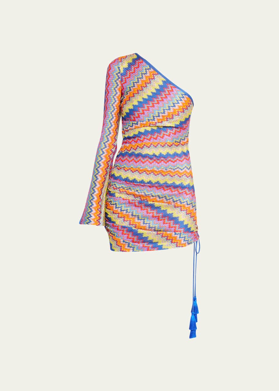 Alexis Devon One-Shoulder Chevron Knit Mini Dress - Bergdorf Goodman