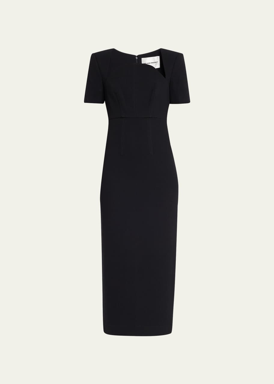 Roland Mouret Moon-Neck Wool Crepe Midi Dress
