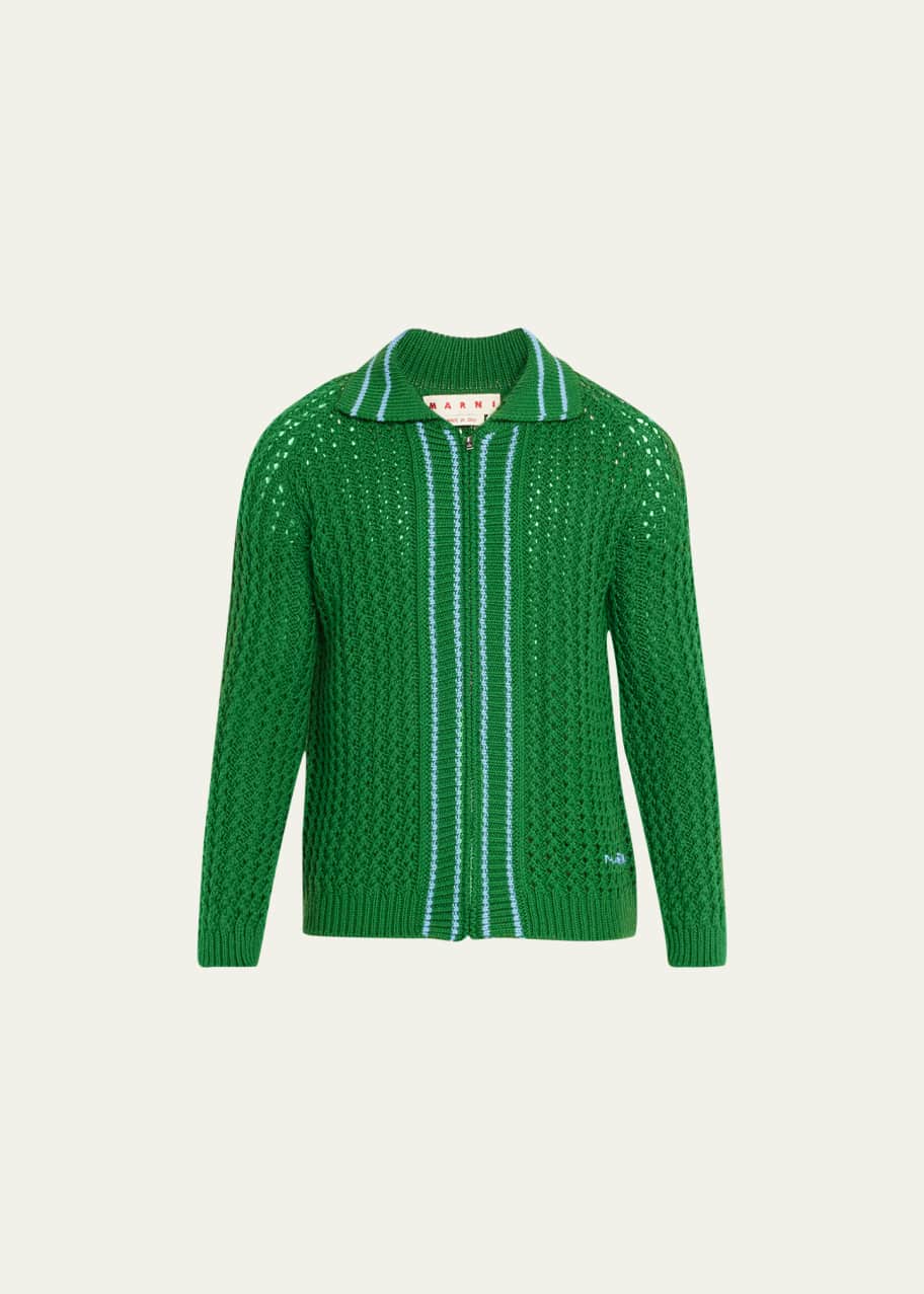Marni Men's Crochet Full-Zip Collared Cardigan - Bergdorf Goodman