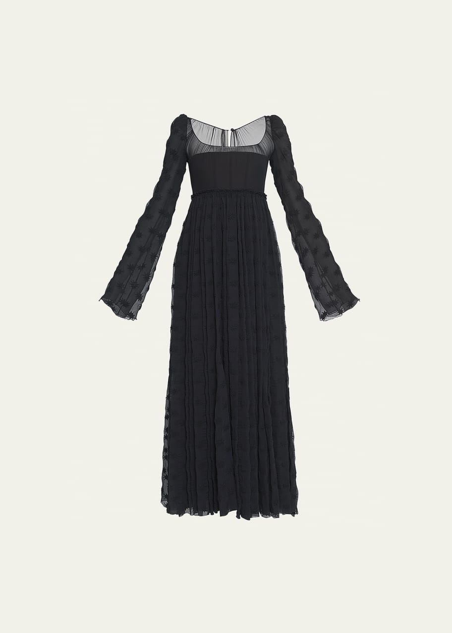 Chloe Semi-Sheer Maxi Dress with Embroidered Star Details