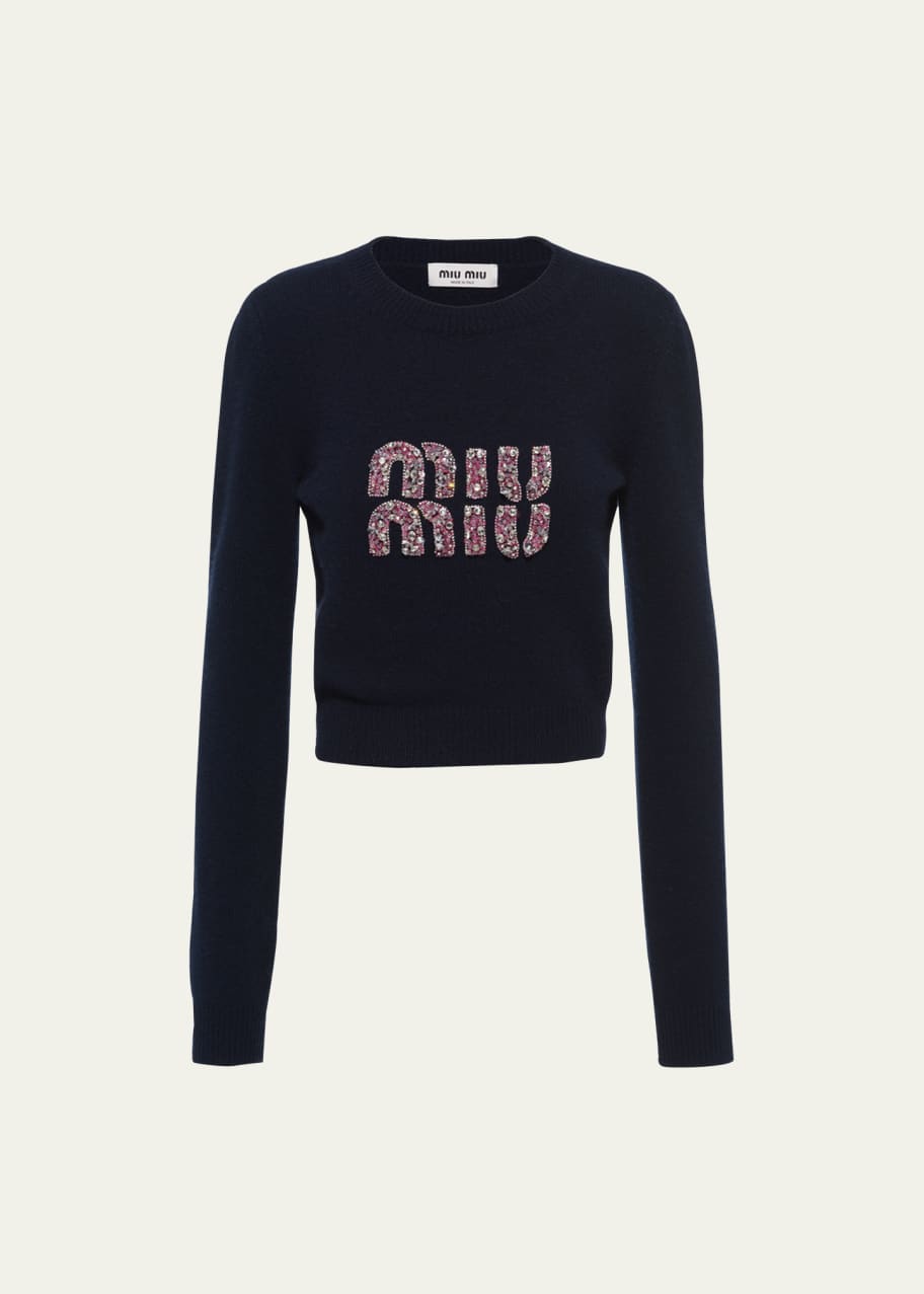 Miu Miu Logo-Embellished Crop Cashmere Sweater - Bergdorf Goodman