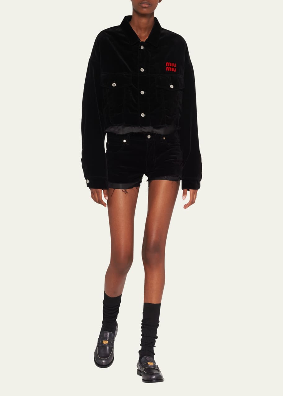 Miu Miu Logo-Embroidered Velvet Raw-Edge Jacket - Bergdorf Goodman