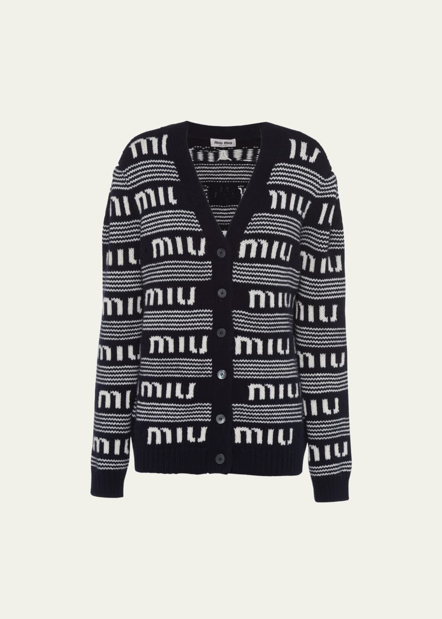 Miu Miu Logo Intarsia Boxy Cashmere Cardigan - Bergdorf Goodman