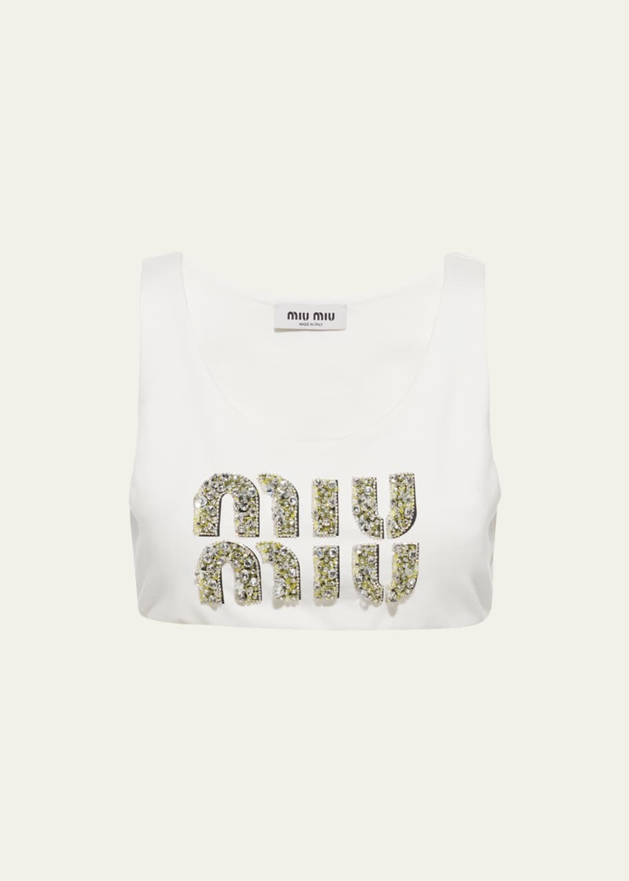 ✨miu miu ✨ロゴ タンクトップ サイズ36 MIU MIU◇ロゴ入り ビスコース トップ◇クロップド タンクトップ
