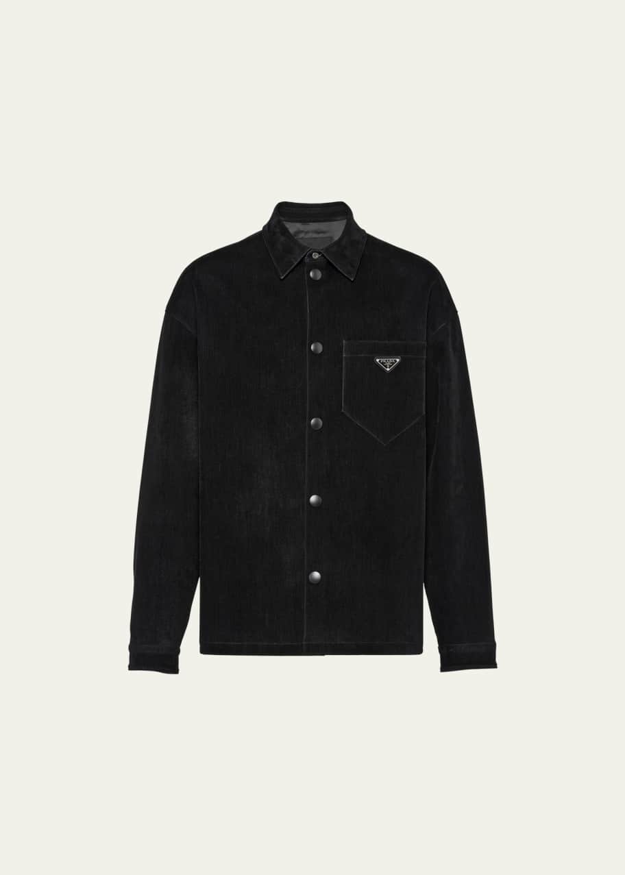 Prada Men's Velvet Denim Snap-Front Shirt - Bergdorf Goodman