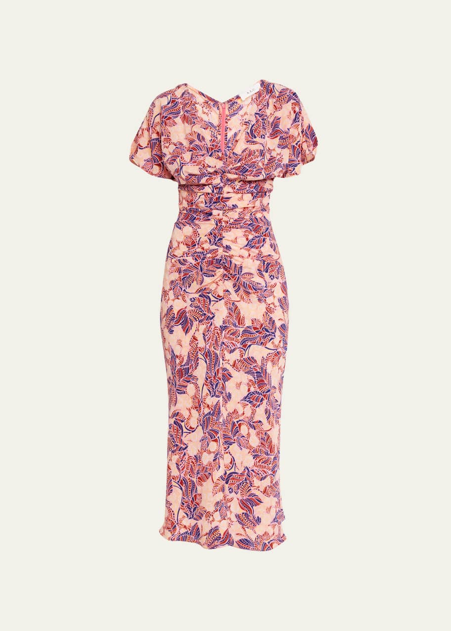 A.L.C. Elodie Printed Waist-Gathered Midi Dress - Bergdorf Goodman