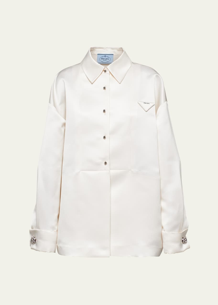 Prada Boxy Crystal Button Satin Double Shirt - Bergdorf Goodman