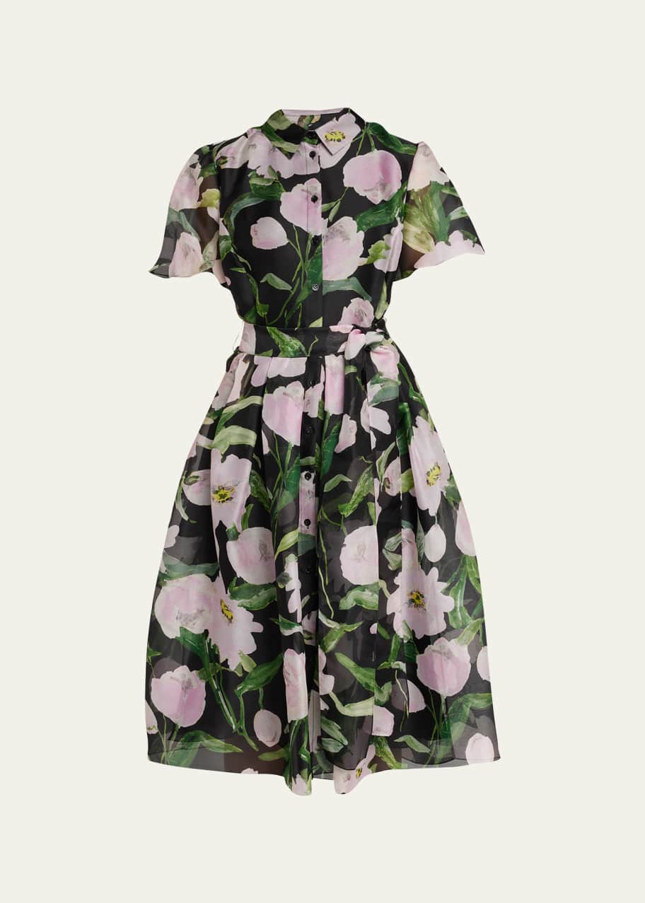 Artful Flow: Abstract Print Collared Midi Top 81551