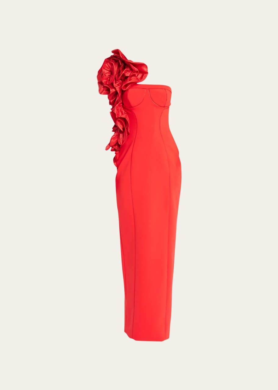Carolina Herrera One-Shoulder Column Gown with Dramatic Rosette Detail ...