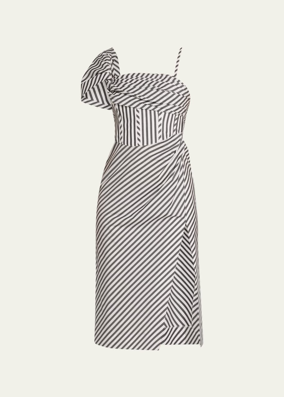 black and white striped one shoulder dress Black And White One Shoulder Striped Maxi Dress Black And White / 2