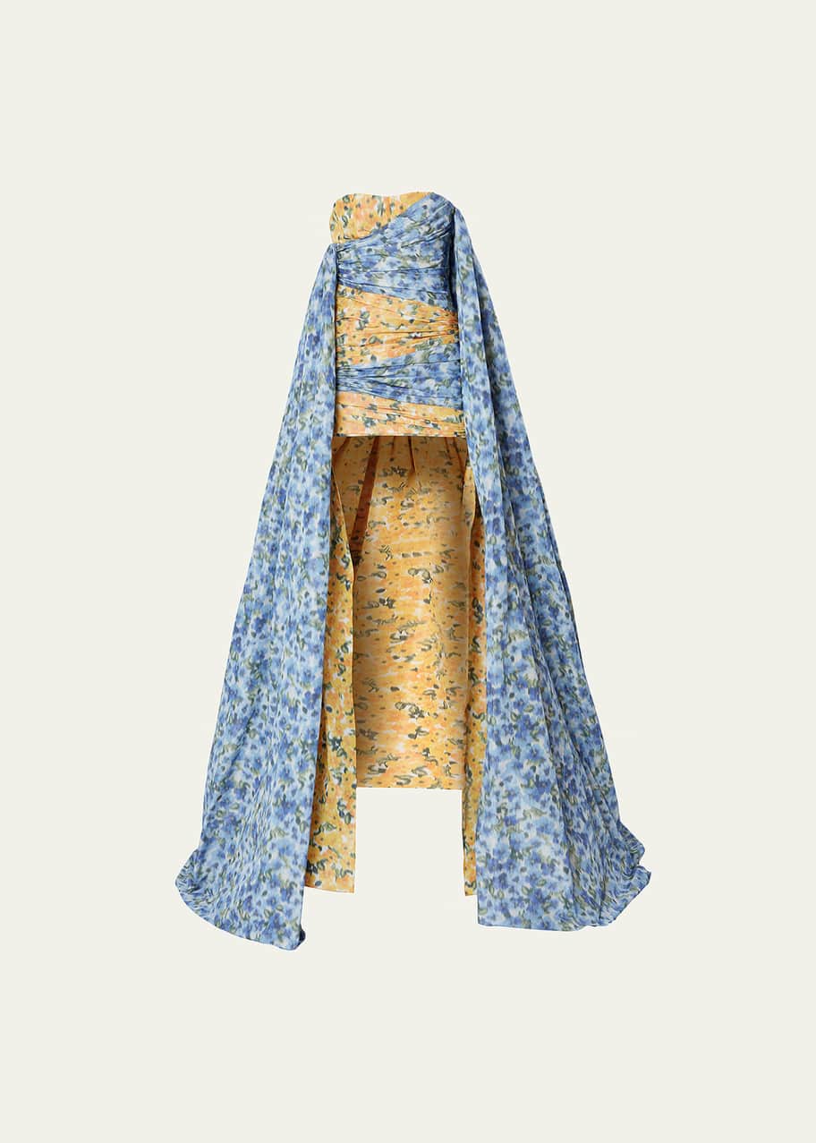 Carolina Herrera Floral Print Strapless Gathered Mini Dress with Train -  Bergdorf Goodman