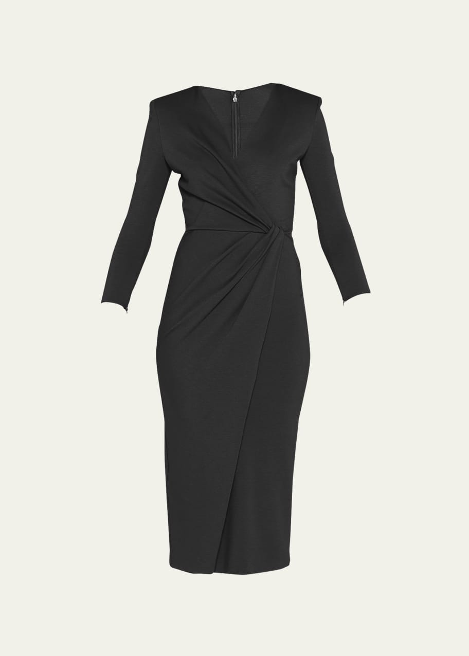 Giorgio Armani Draped Strong-Shoulder Jersey Midi Dress - Bergdorf Goodman