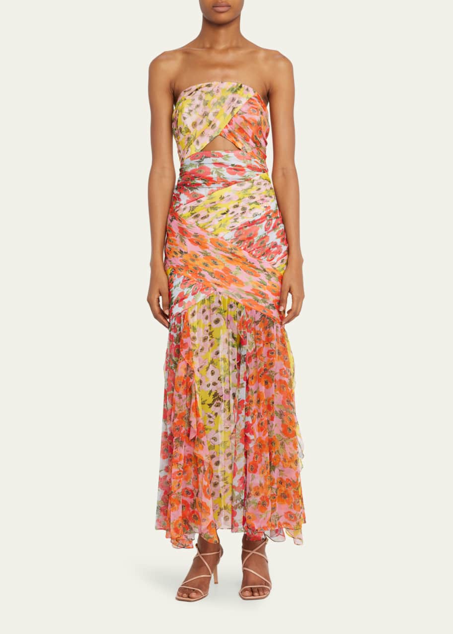 Carolina Herrera Floral Print Bustier Midi Dress w/ Front Cutout - Bergdorf  Goodman