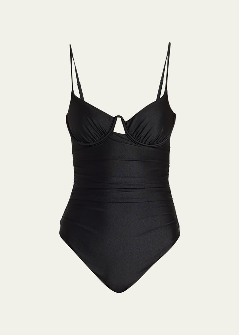 SIMKHAI Laine Draped Satin Underwire OnePiece Swimsuit Bergdorf Goodman