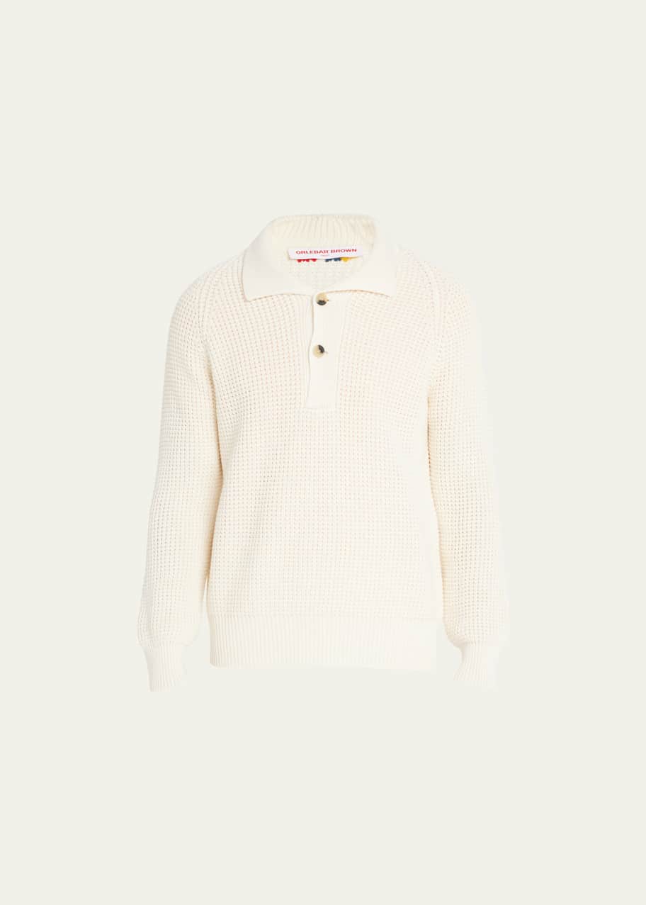 Image 1 of 1: Men's Waffle-Knit Wool Sweater with Sailor Collar