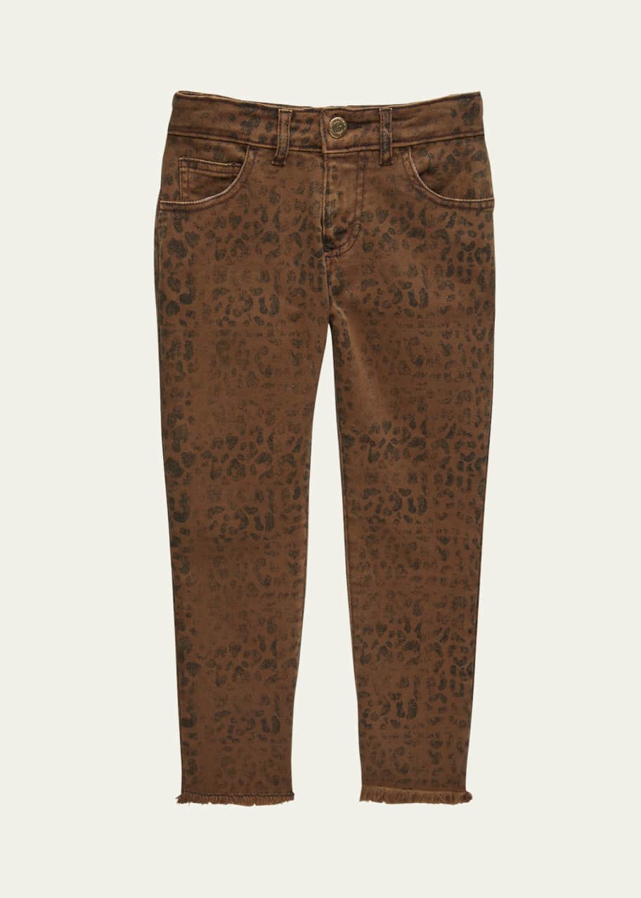 Image 1 of 1: Girl's Faded Leopard-Print Jeans, Size 4-10