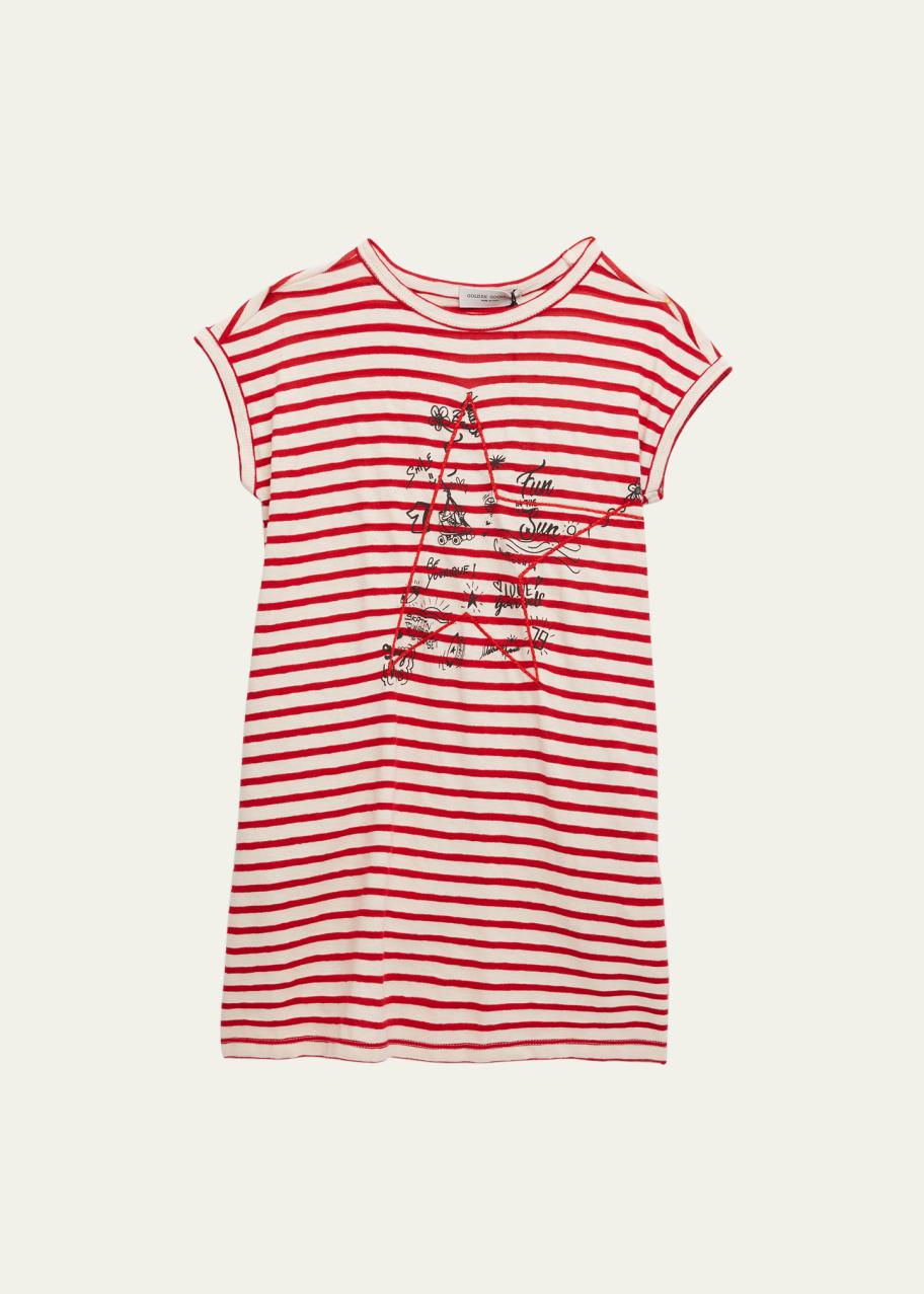 golden goose tshirt dress Girl's Striped Doodled Star-Print Jersey Dress, Size 4-10 Sneakers