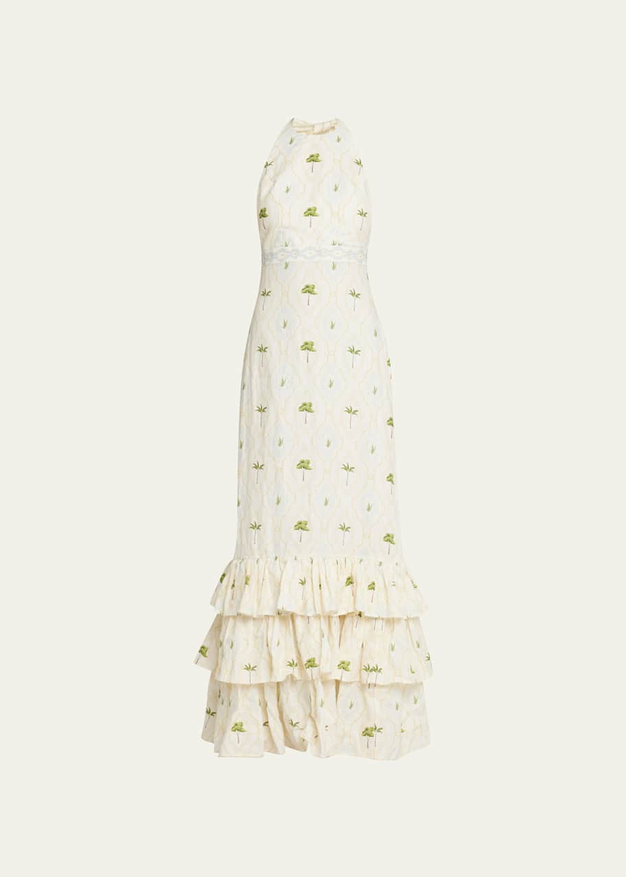 Agua by Agua Bendita Magnolia La Fania Atardecer Linen Halter Maxi Dress -  Bergdorf Goodman