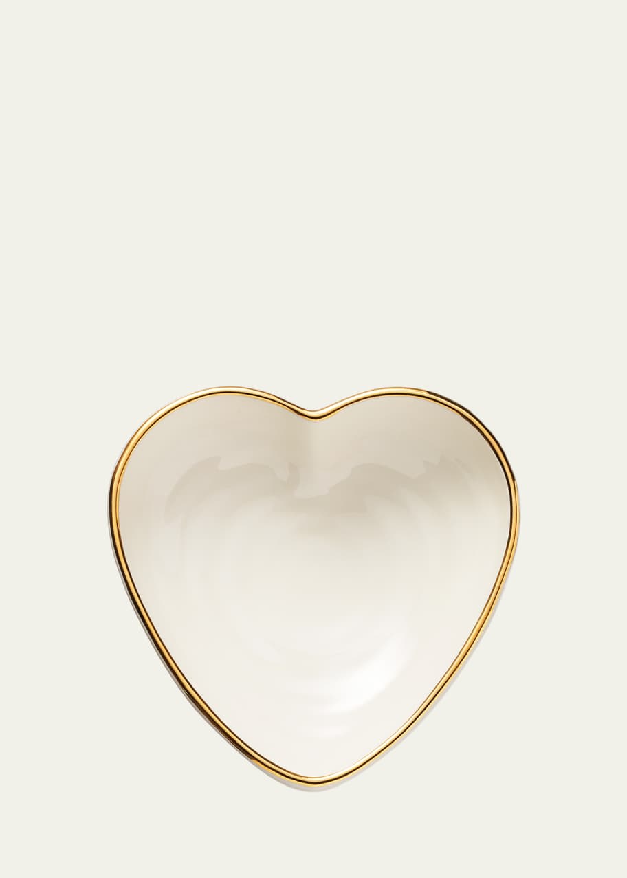 Image 1 of 1: Ribbed 24K-Gold Rim Heart Dish
