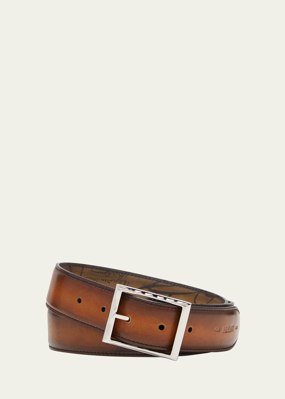 Berluti Men's Scritto Leather Belt - Bergdorf Goodman