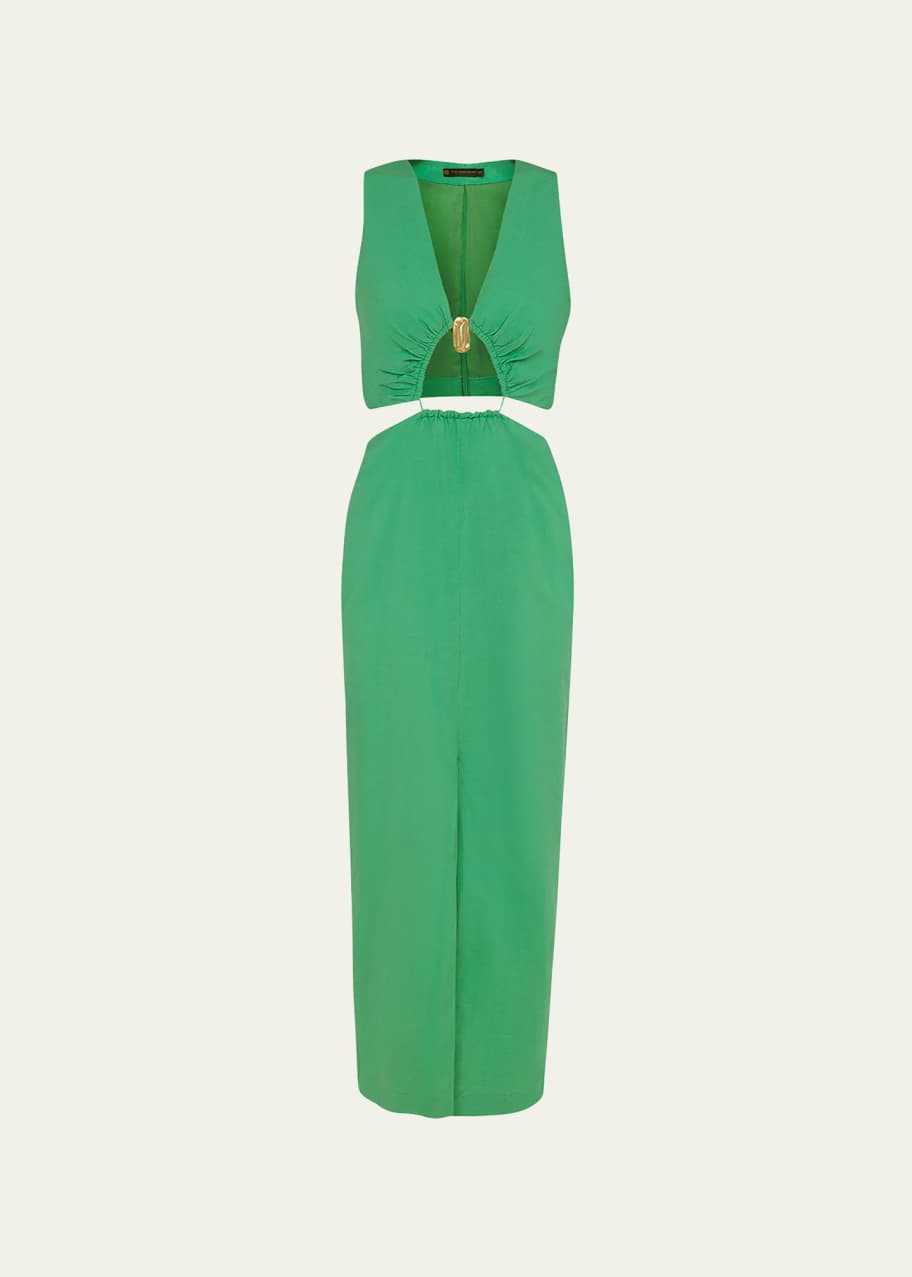 chinese dress ladies Vix Women's Marbella Plunge Open Back Linen & Cotton Cover-Up Sundress - Green main image 1