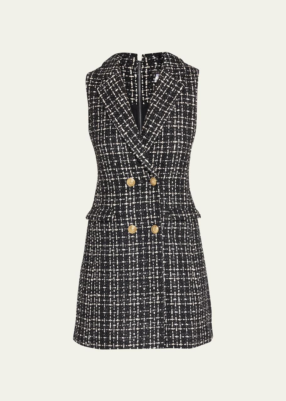 Alice + Olivia Jordy Double-Breasted Tweed Tuxedo Dress