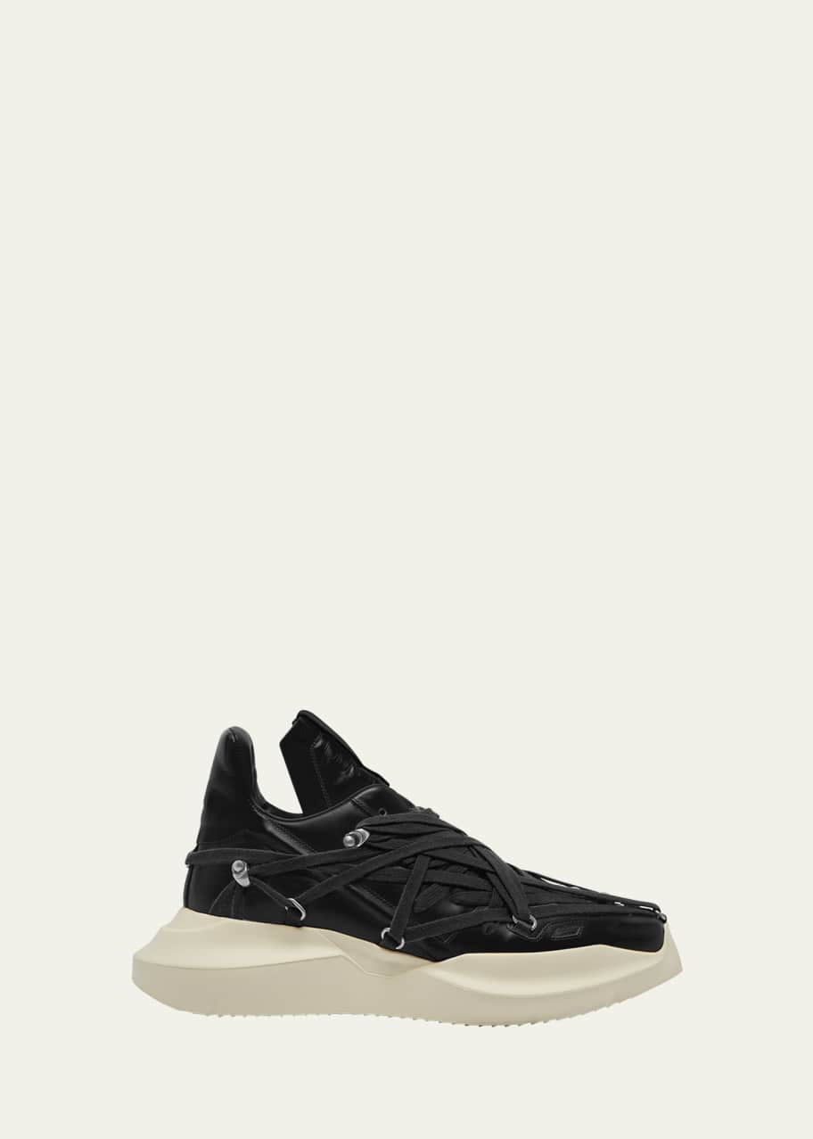 【上品】 Men's Owens Rick Megalace Sneakers High-Top Leather Runner 靴