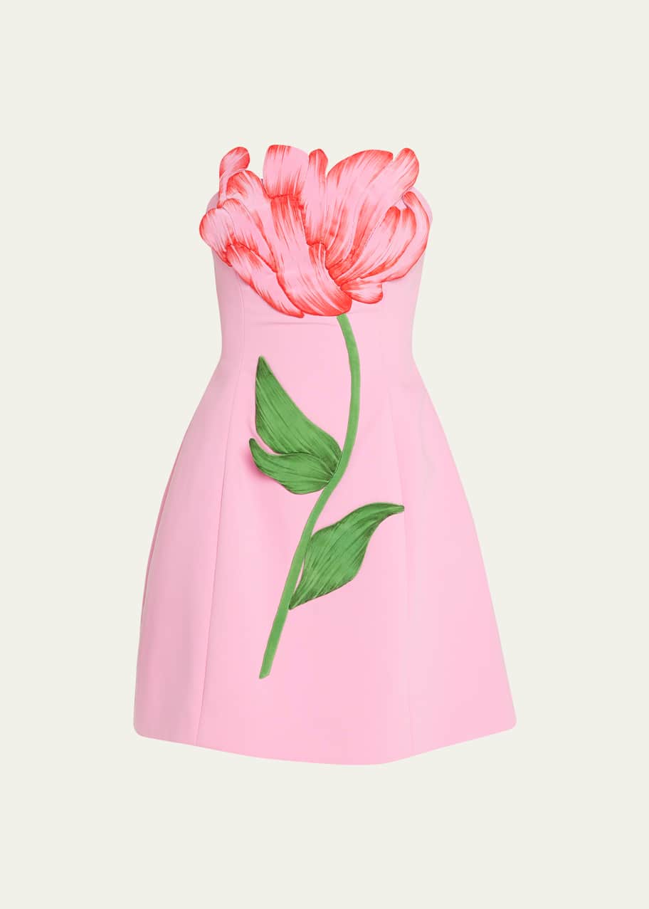 Lela Rose Floral Aplique Strapless Mini Dress - Bergdorf Goodman