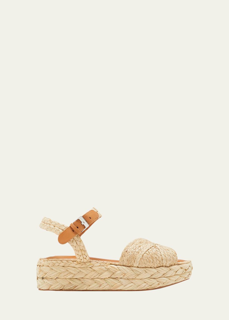 Clergerie Paris Aida Raffia Ankle-Strap Flatform Espadrilles  display picture 1