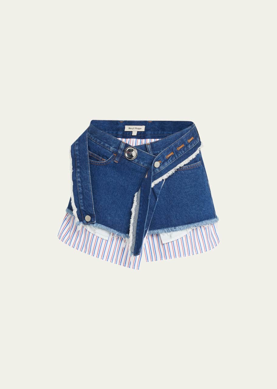 MERYLL ROGGE Denim Wrap Mini Skirt with Shirting - Bergdorf Goodman 