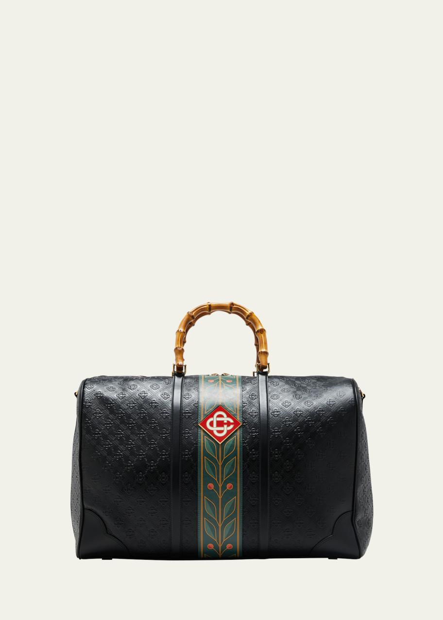 Casablanca Men's Monogram Leather Weekend Bag with Bamboo Handles