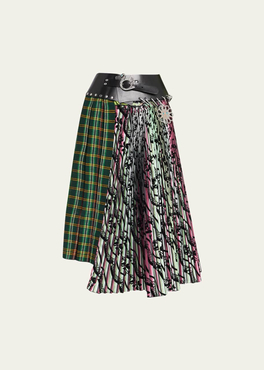 Chopova Lowena Nerine Spliced Asymmetric Belted Midi Skirt