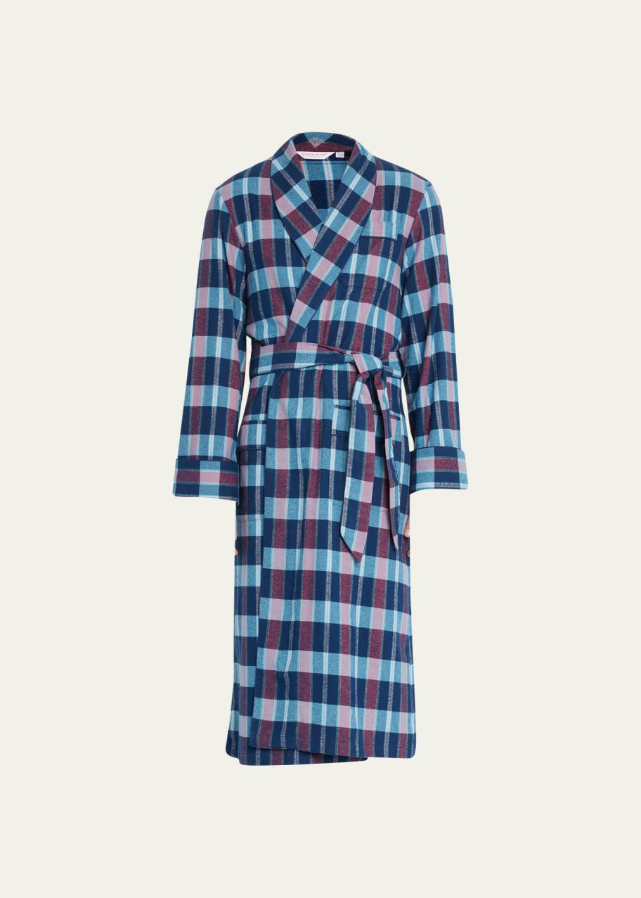 Derek Rose Men's Brushed Cotton Check Robe - Bergdorf Goodman
