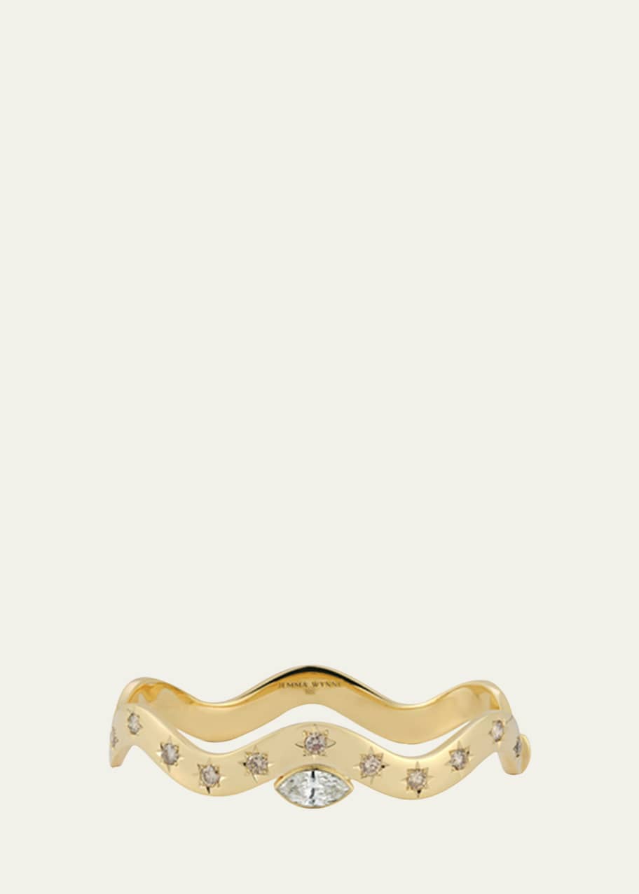 Image 1 of 1: 18k Yellow Gold Anniversary Wave Cuff With Diamond Marquis