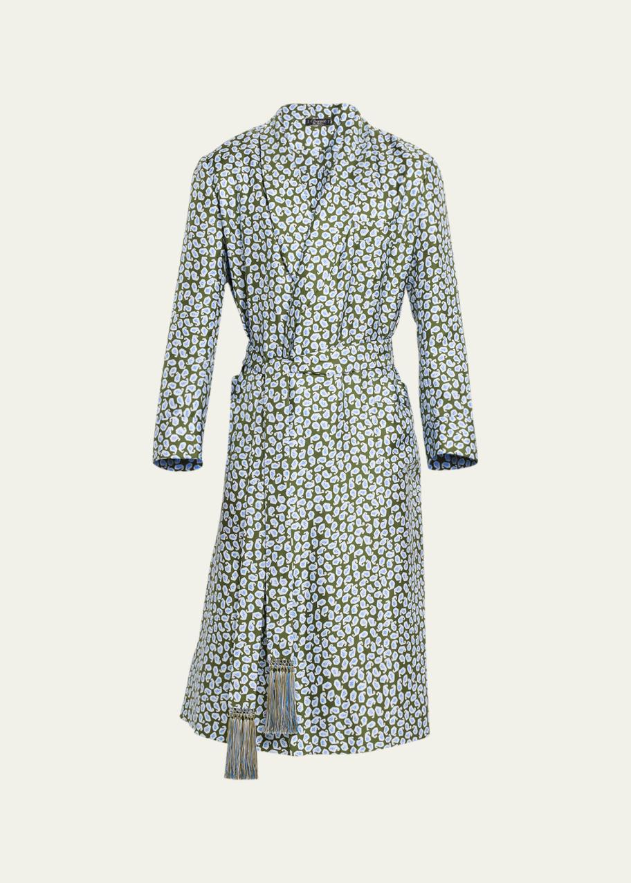 Charvet Men's Whale-Print Silk Robe with Fringe Belt - Bergdorf Goodman