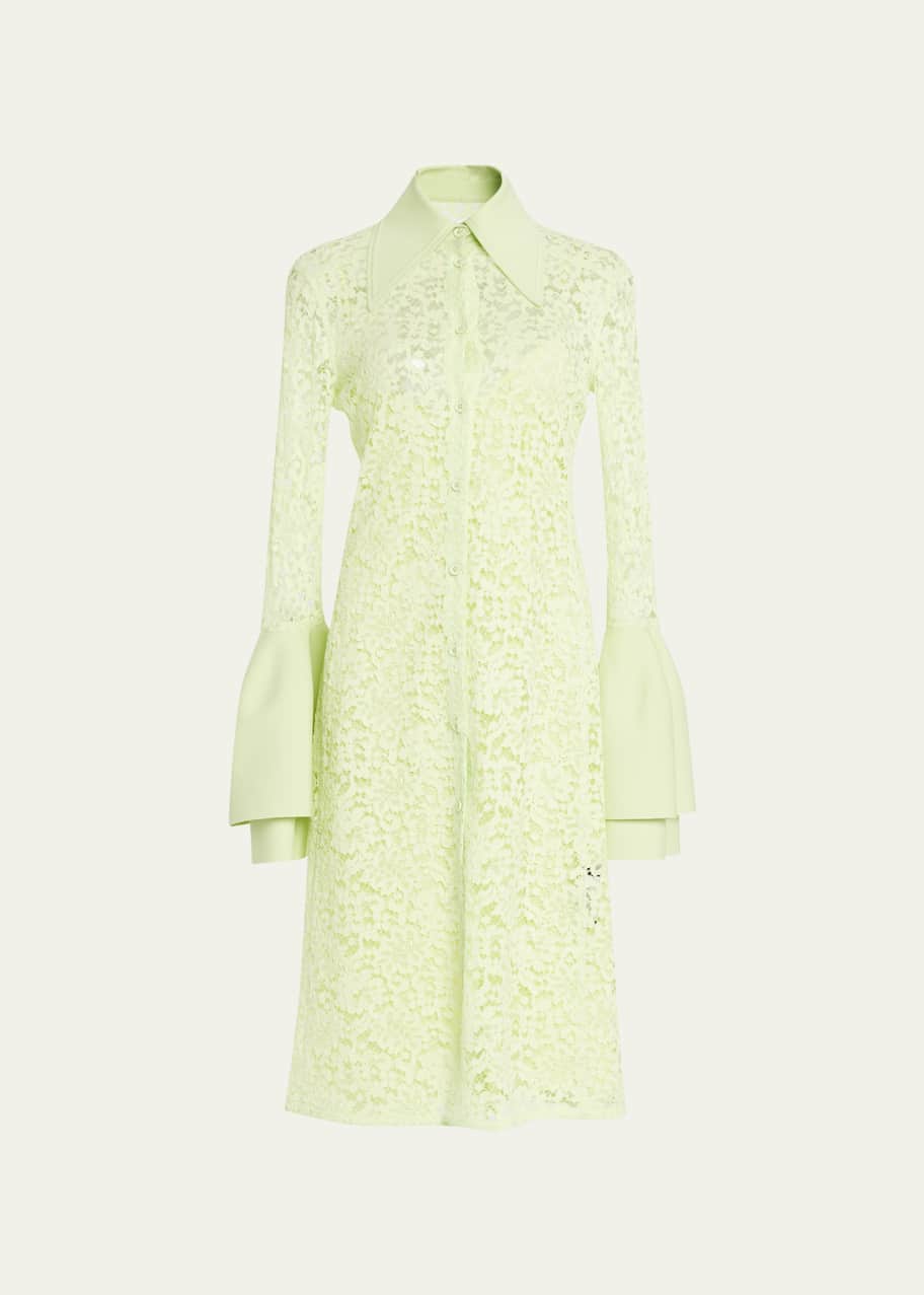 Proenza Schouler Stretch Lace Shirtdress with Bell Cuffs - Bergdorf Goodman