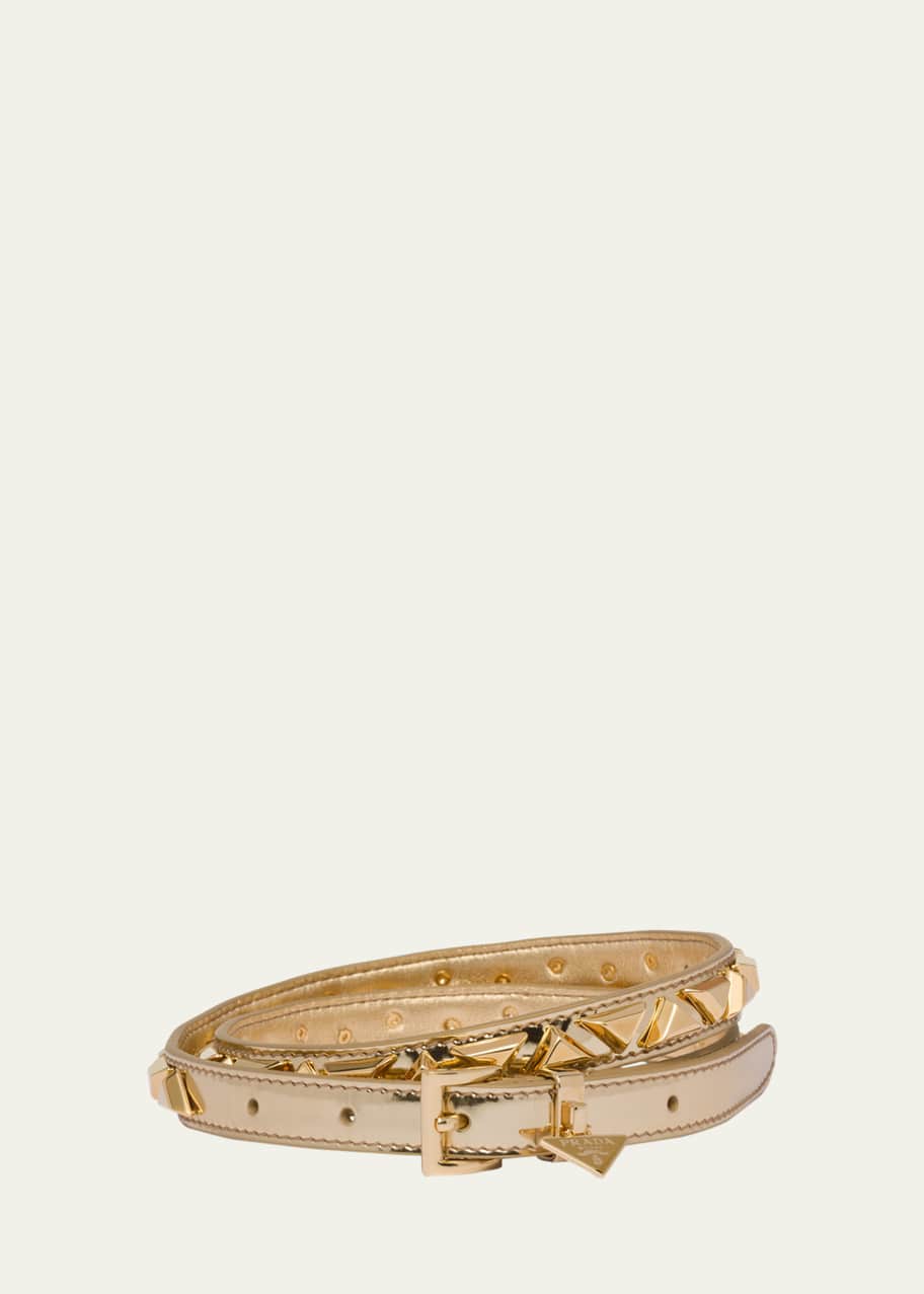 Image 1 of 1: Triangle Metallic Leather Skinny Belt