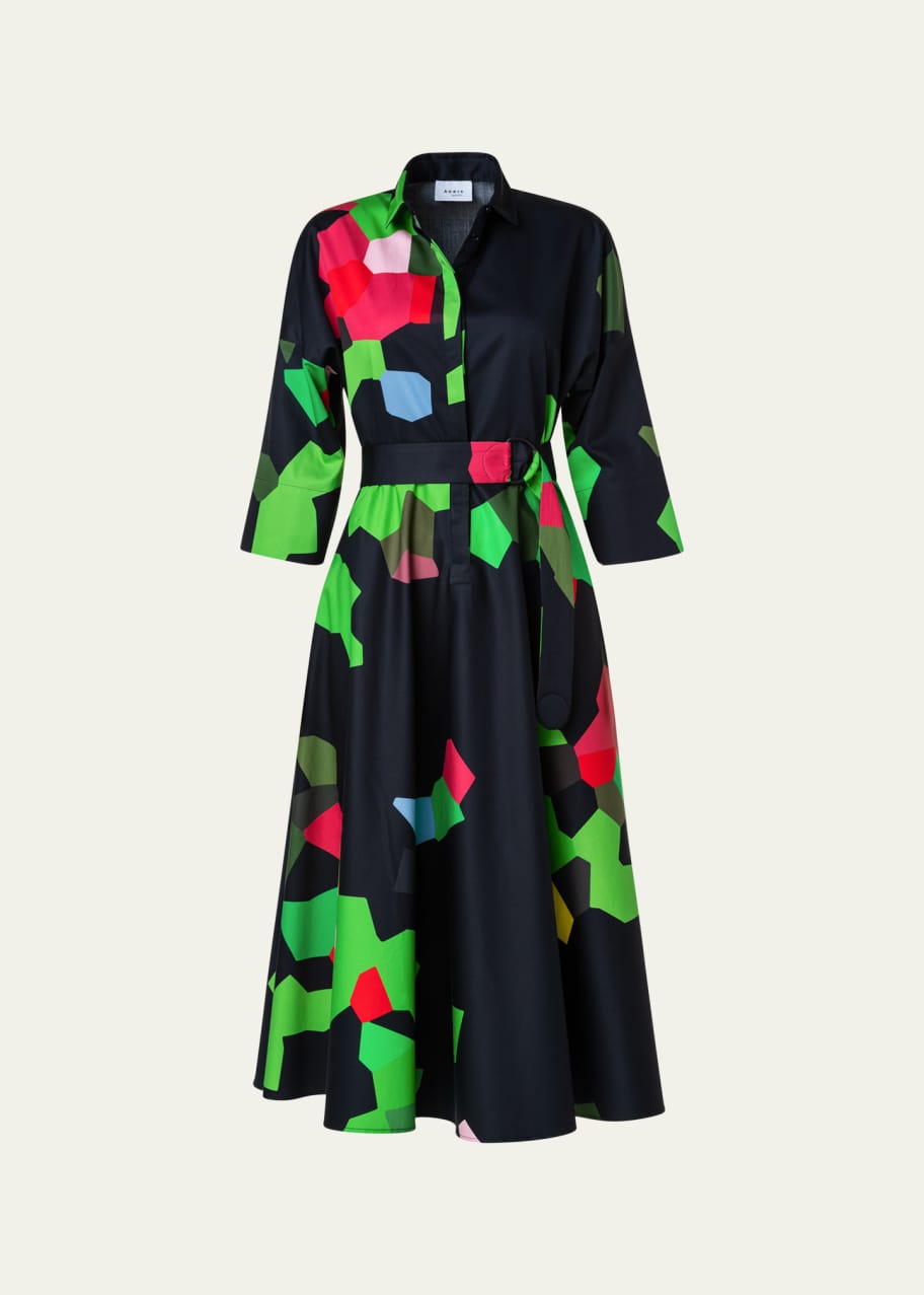 Akris punto Kaleidoscope-Print D-Ring Belted Midi Dress - Bergdorf Goodman