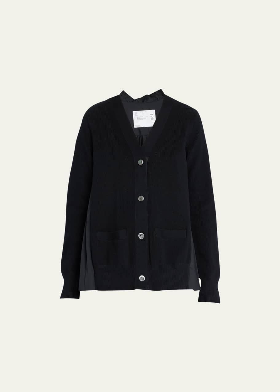 SACAI Knit Pleated-Back Button-Down Cardigan - Bergdorf Goodman