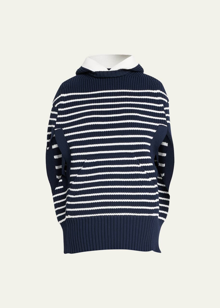 SACAI Striped Knit Hoodie Cape - Bergdorf Goodman