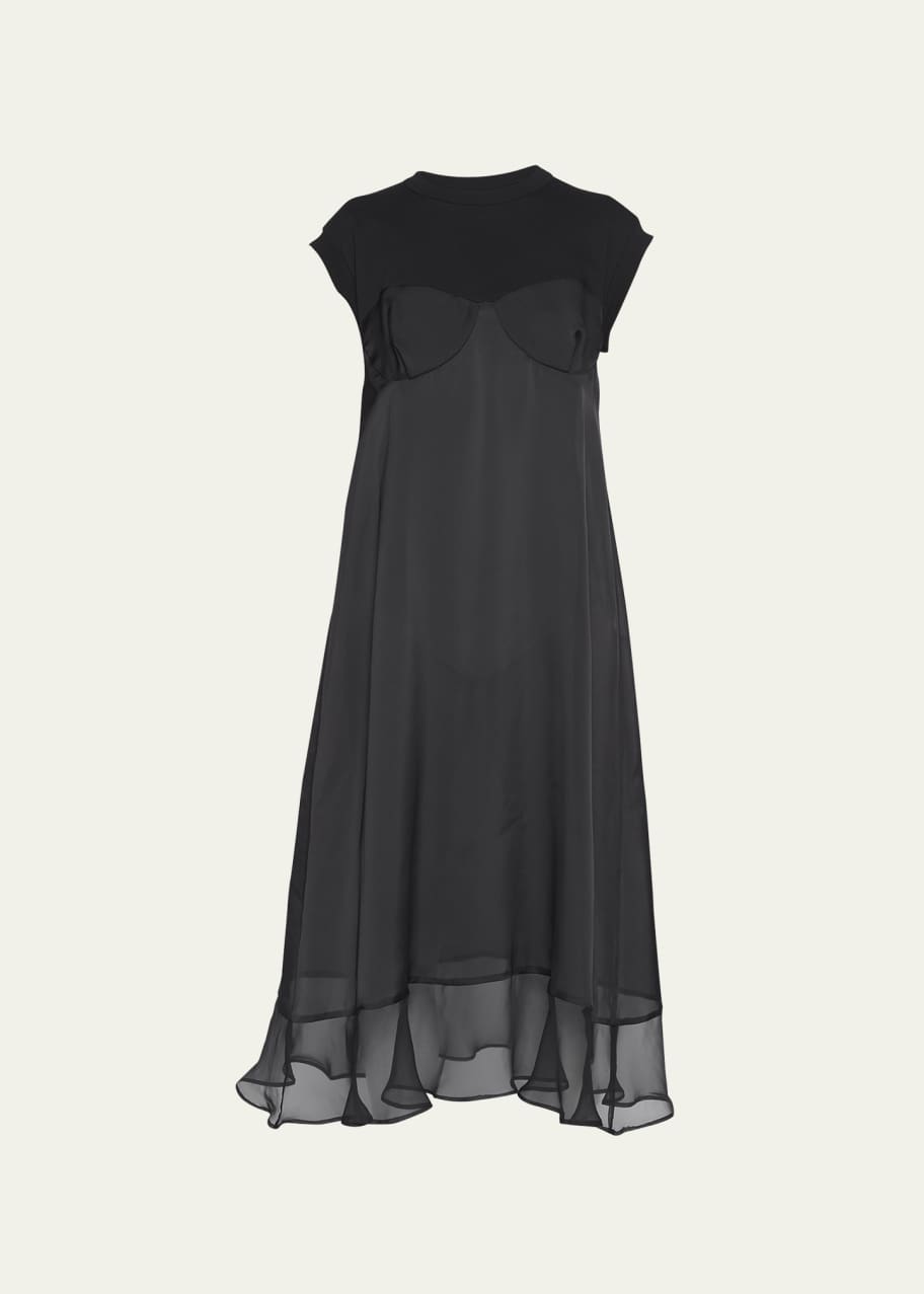 SACAI Mixed-Media Bustier Midi T-Shirt Dress - Bergdorf Goodman